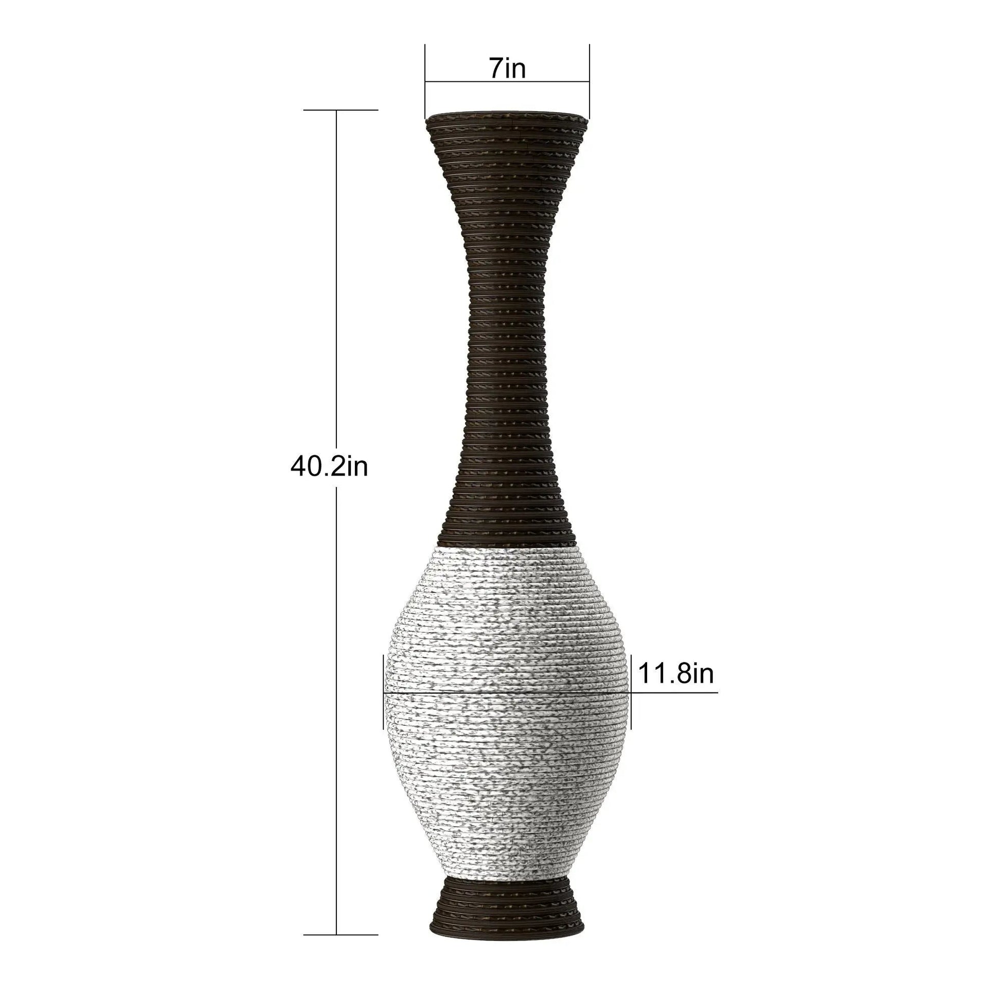 Tall Designer Floor Vase With 2 Tone dark brown cream ribbed finish Unique Piece Furniture on Tampa Home & Garden Store