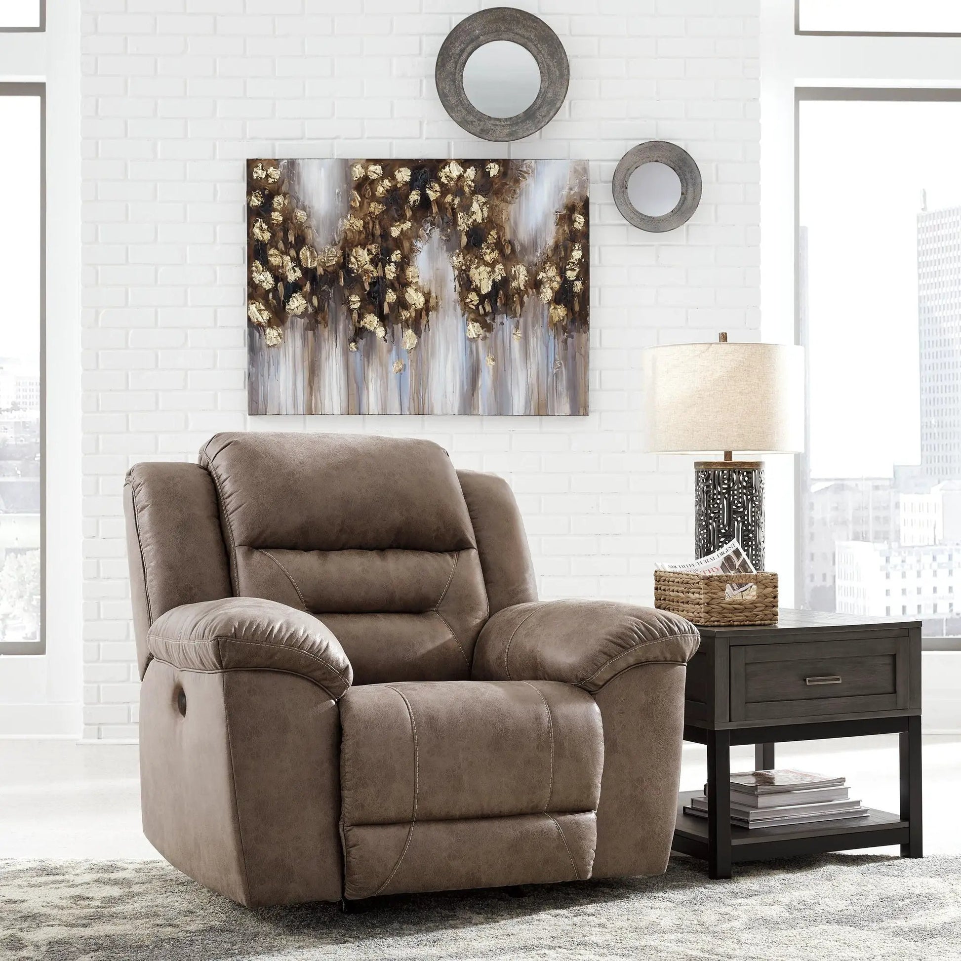 Stoneland Power Recliner brown leather rocker chair for living room on Tampa Home & Garden Store