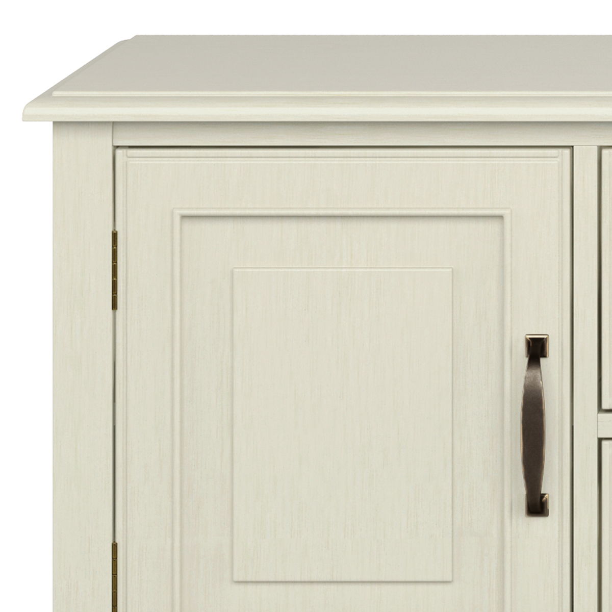 Sturdy solid wood TV stand with panel and bronze handle in cream finish by HouseOfZazla on Tampa Home & Garden Store