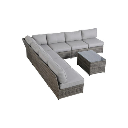 2-piece modern patio rattan sectional with grey cushions and glass coffee table HouseOfZazla on Tampa Home & Garden Store