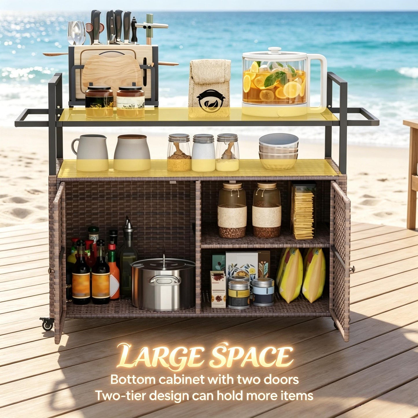 Portable Rattan Cart for Patio and Garden Use