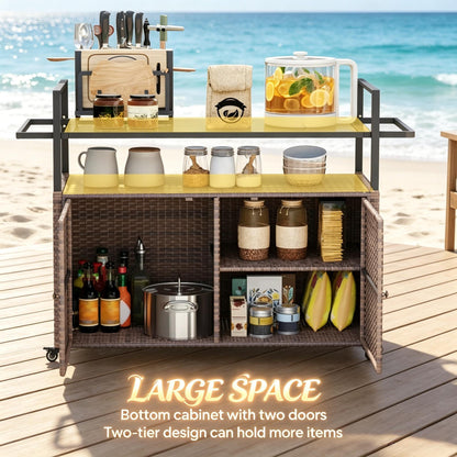 Portable Rattan Cart for Patio and Garden Use