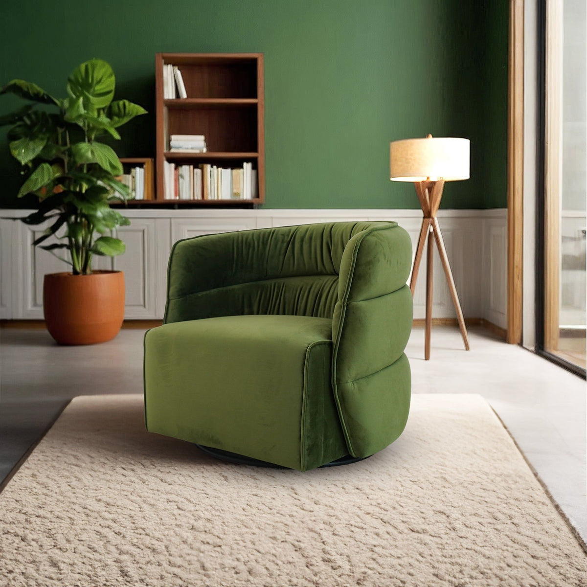 Walden Stylish Swivel Chair with Integrated Armrests in green velvet by HouseOfZazla on Tampa Home & Garden Store