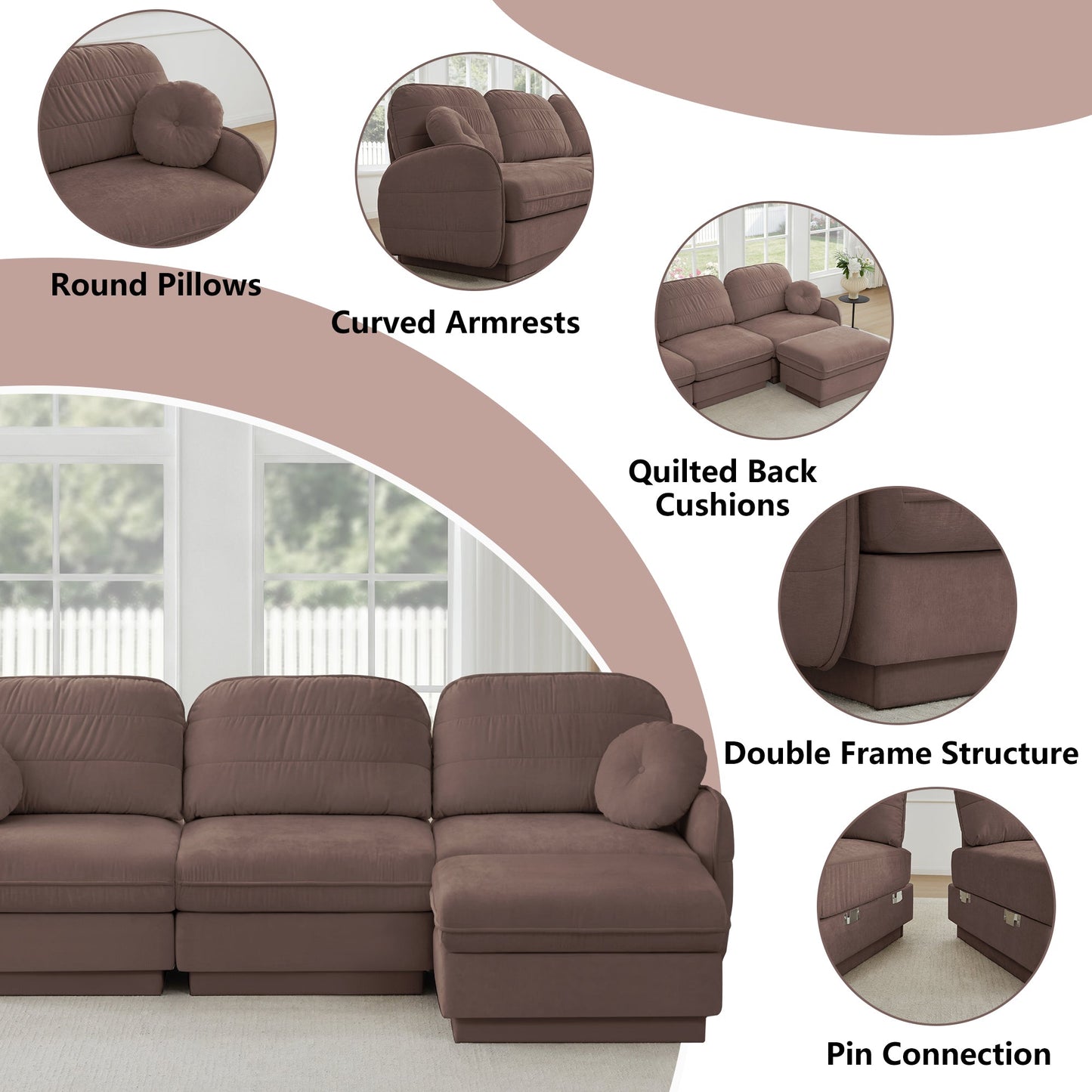 137 Inch Chenille U Shaped Sofa and Ottoman