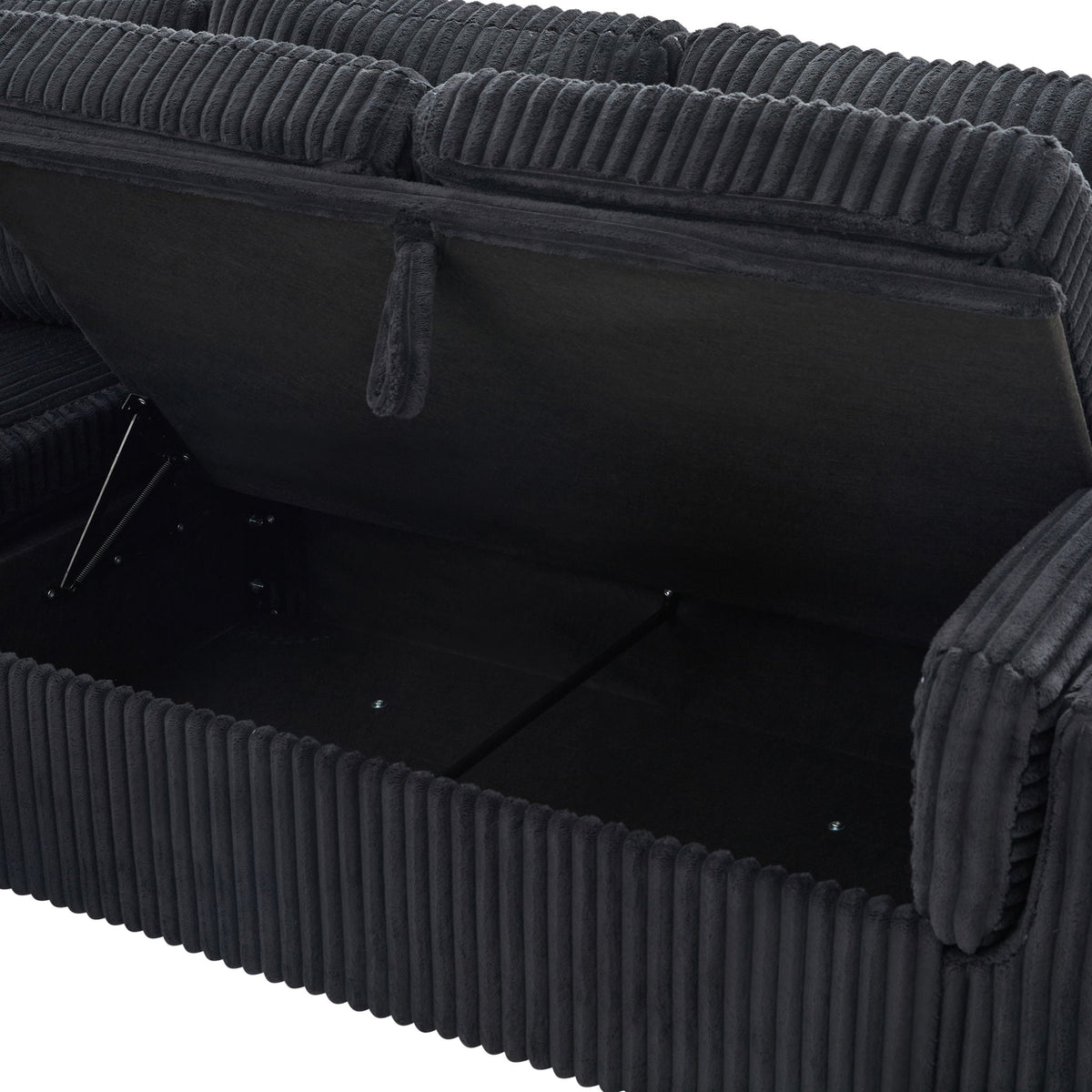 HouseOfZazla dark charcoal corduroy sectional with ribbed cushions up-close on Tampa Home & Garden Store