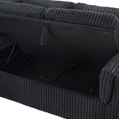 HouseOfZazla dark charcoal corduroy sectional with ribbed cushions up-close on Tampa Home & Garden Store
