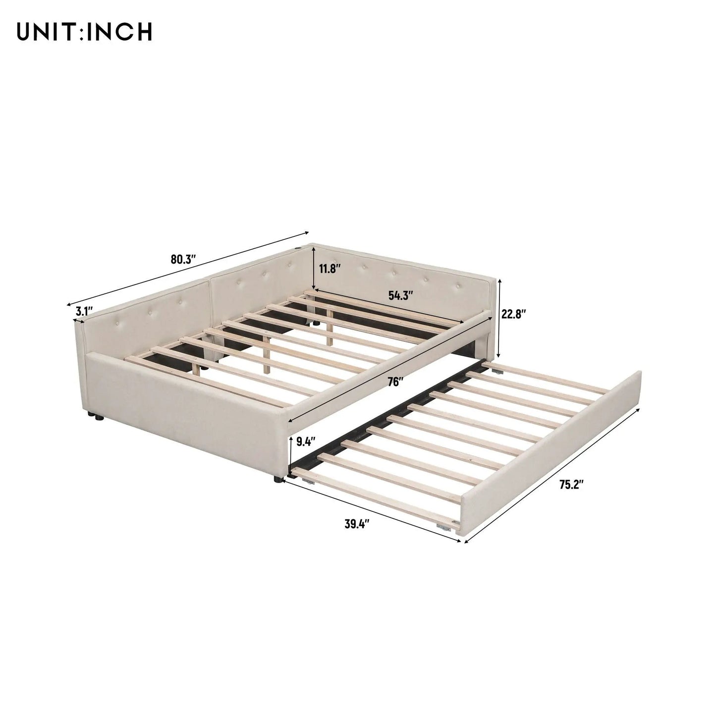 Platform Bed With USB Ports, tan upholstered headboard, trundle by Unique Piece Furniture on Tampa Home & Garden Store