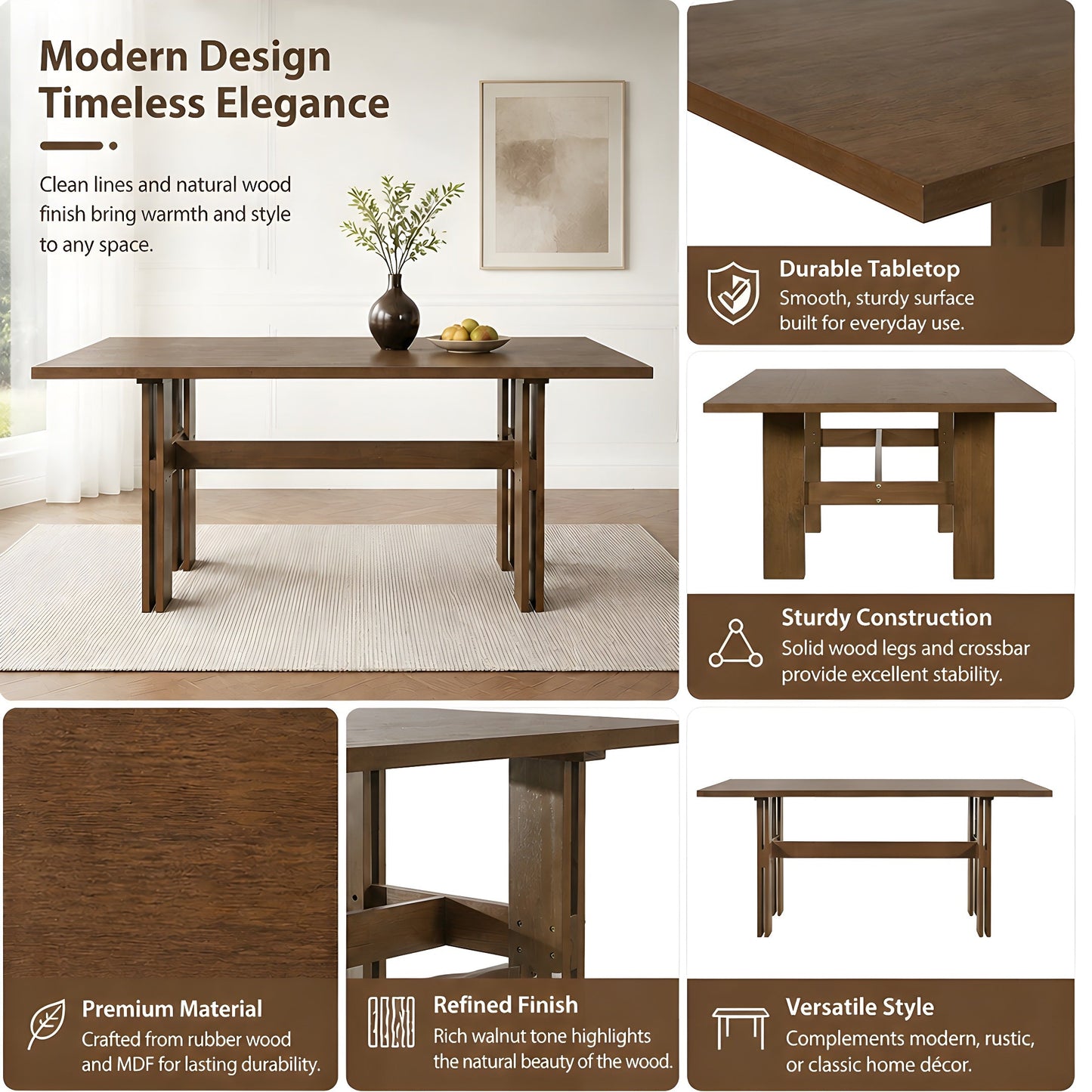 Modern Solid Wood Dining Table with Six Chairs