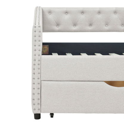 Upholstered Tufted Daybed with Storage Drawers