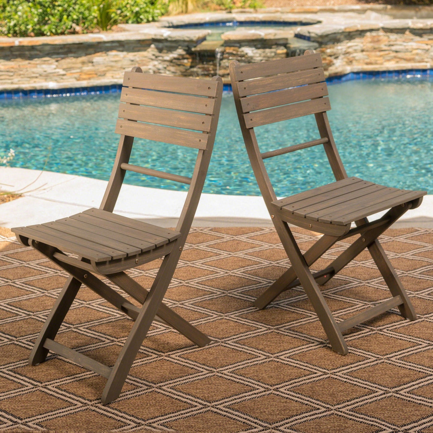 Outdoor Foldable Wood Dining Chair Set of Two