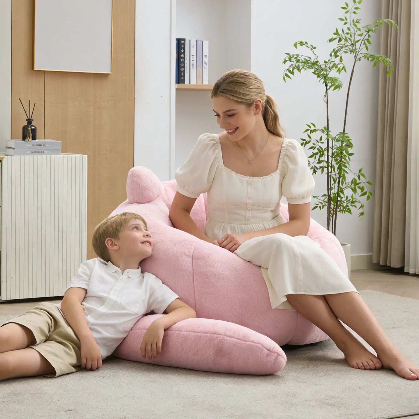 Cat Shaped Bean Bag Sofa With Long Tail in pink plush fabric by Unique Piece Furniture on Tampa Home & Garden Store