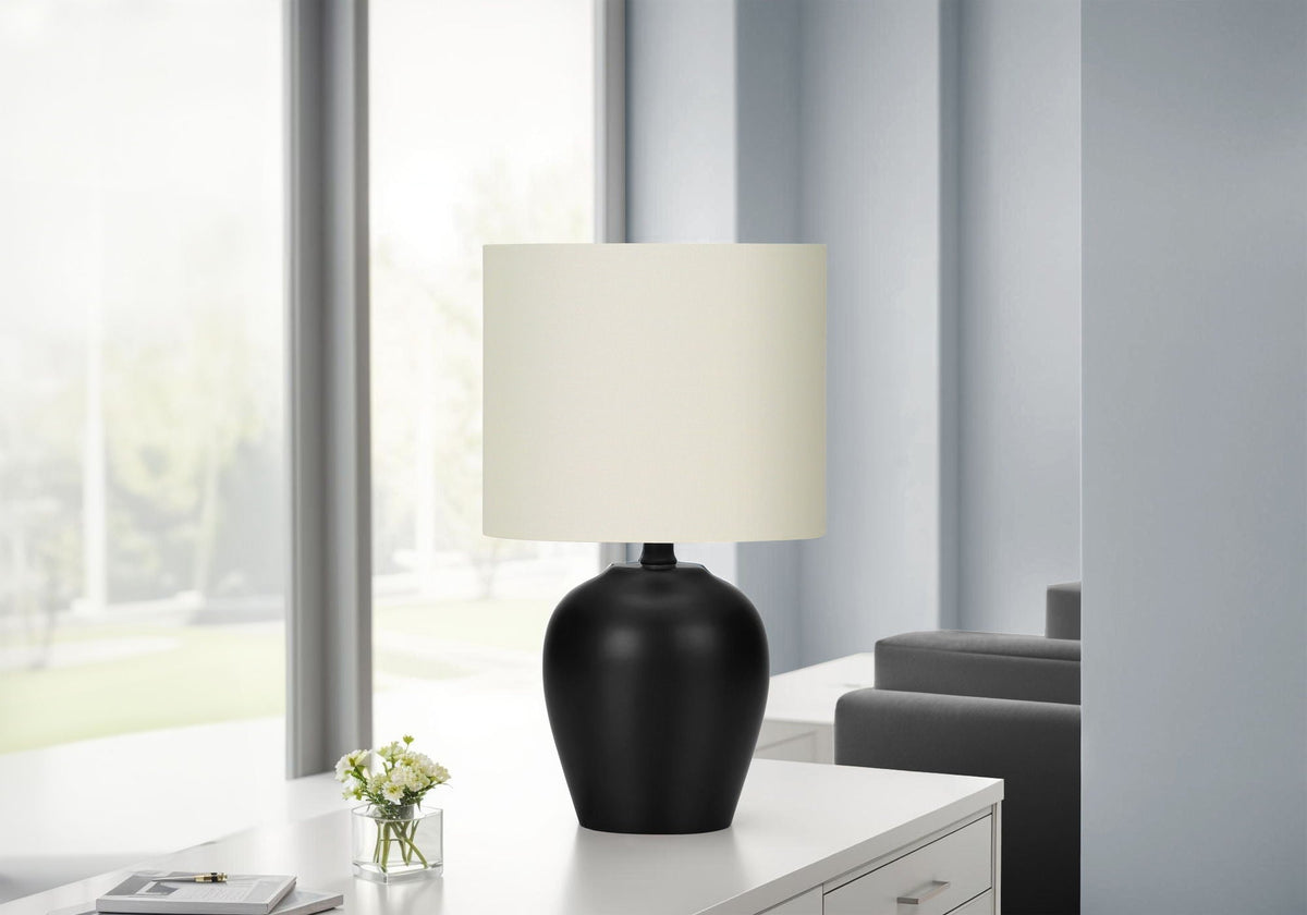 Lighting table lamp transitional black/cream with black ceramic base and cream shade on Tampa Home & Garden Store