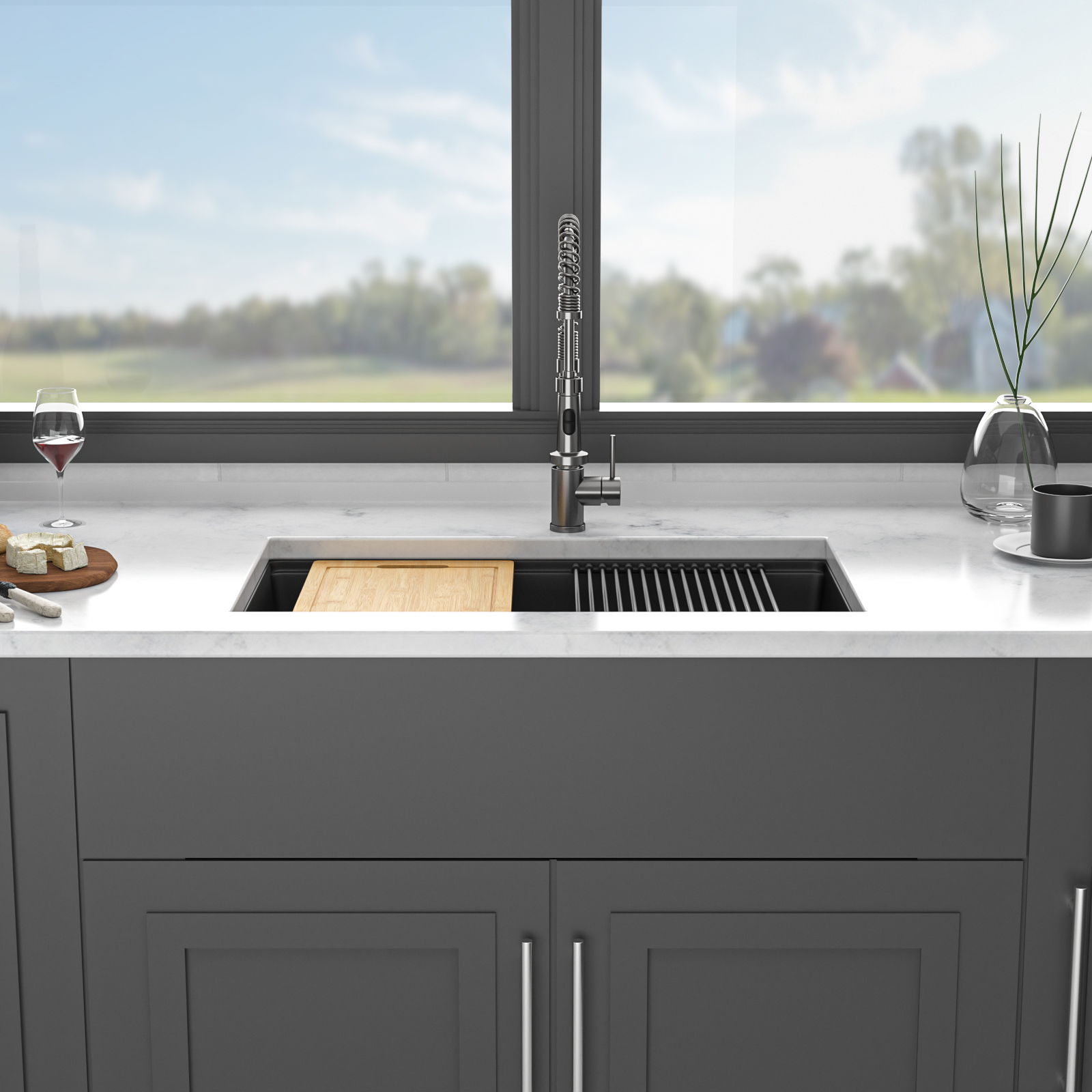 Quartz kitchen sink with granite composite workstation, undermount, chrome pull-down faucet on Tampa Home & Garden Store