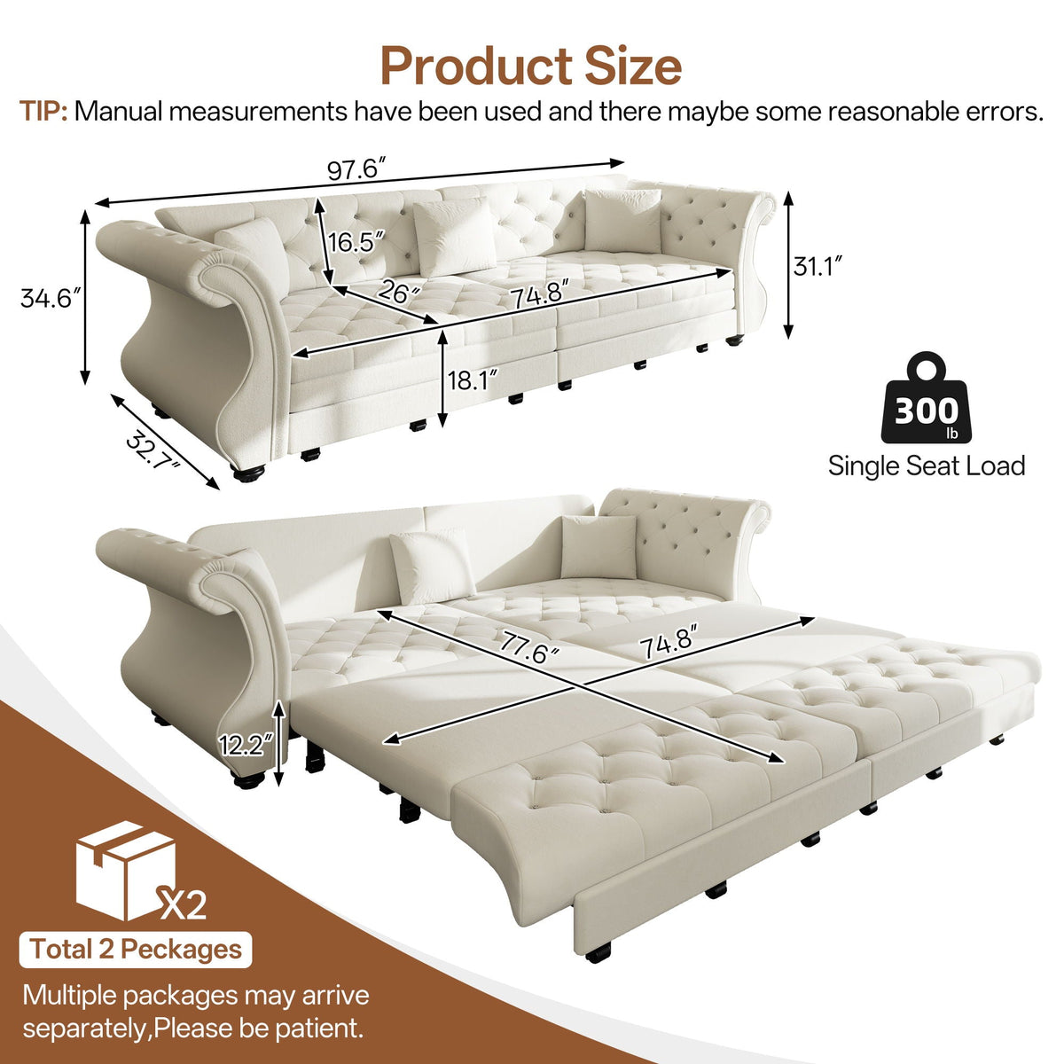 Oversized Chesterfield Sofa and a Pull Out Bed
