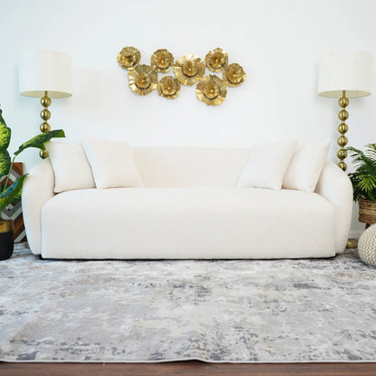 Linden sofa ivory, stationary ivory fabric sofa flanked by gold lamps in a bright living room on Tampa Home & Garden Store