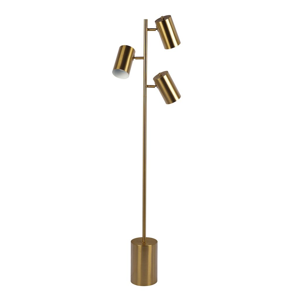 Harmony gold floor lamp with three spotlights on a slim pole and block base HouseOfZazla on Tampa Home & Garden Store
