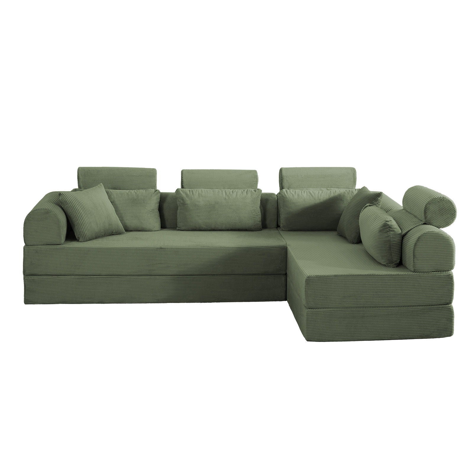 Modern L-Shape Modular Sectional Sofa by HouseOfZazla in olive-green corduroy, stationary on Tampa Home & Garden Store