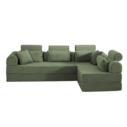 Modern L-Shape Modular Sectional Sofa by HouseOfZazla in olive-green corduroy, stationary on Tampa Home & Garden Store