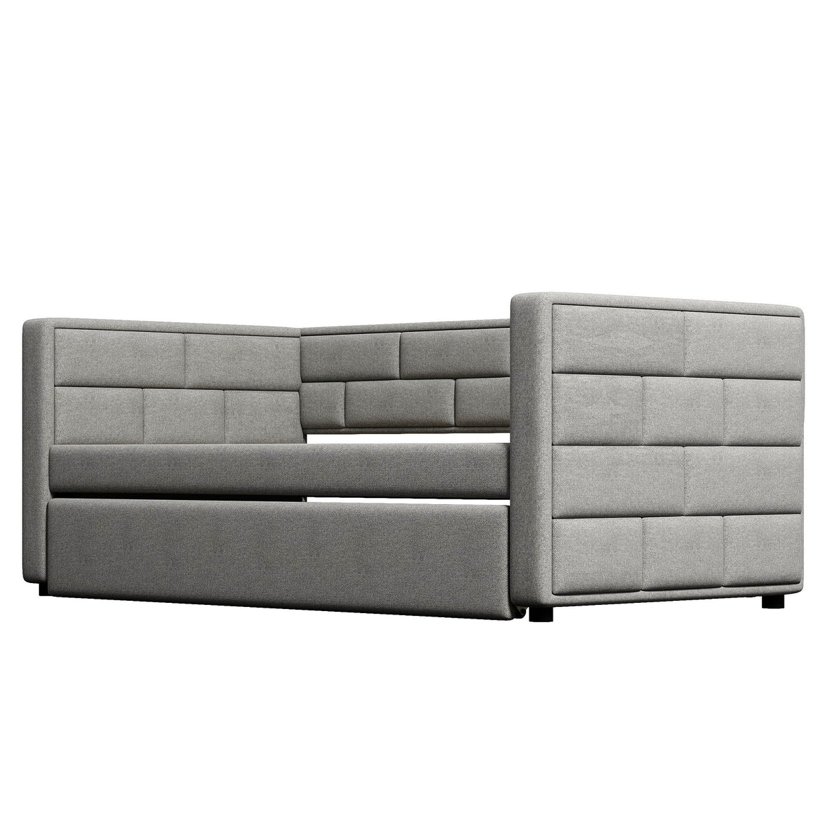 Upholstered twin size daybed with trundle in gray fabric, padded back and sides HouseOfZazla on Tampa Home & Garden Store