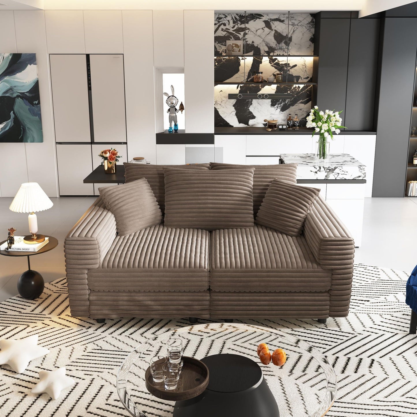 4 Seat Modern Comfy Upholstered Cloud Couch taupe ribbed fabric by HouseOfZazla on Tampa Home & Garden Store