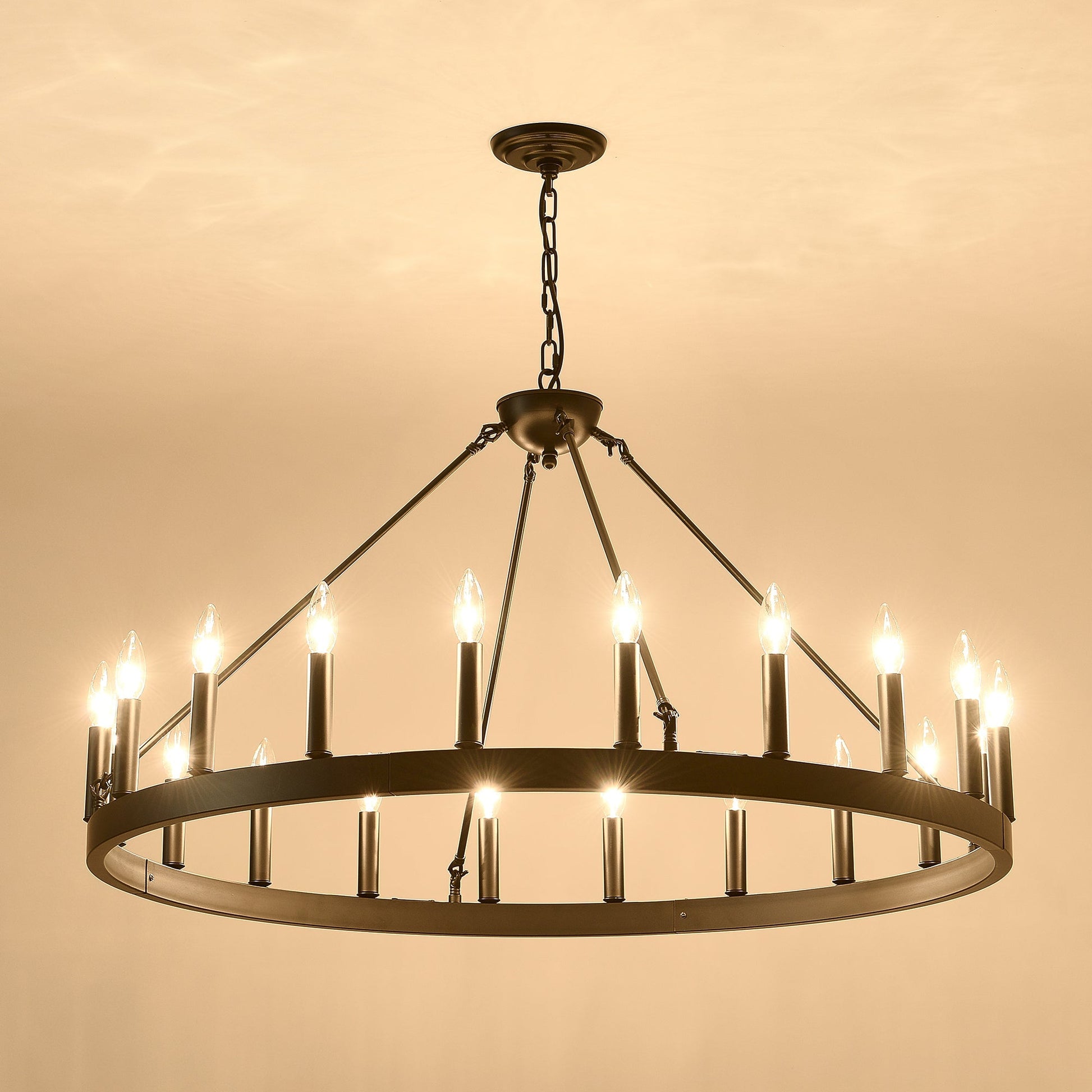 53.15 inch matte black wagon wheel chandelier with 18 lights, metal frame by HouseOfZazla on Tampa Home & Garden Store