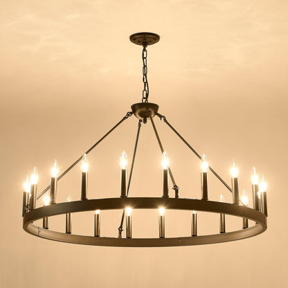 53.15 inch matte black wagon wheel chandelier with 18 lights, metal frame by HouseOfZazla on Tampa Home & Garden Store