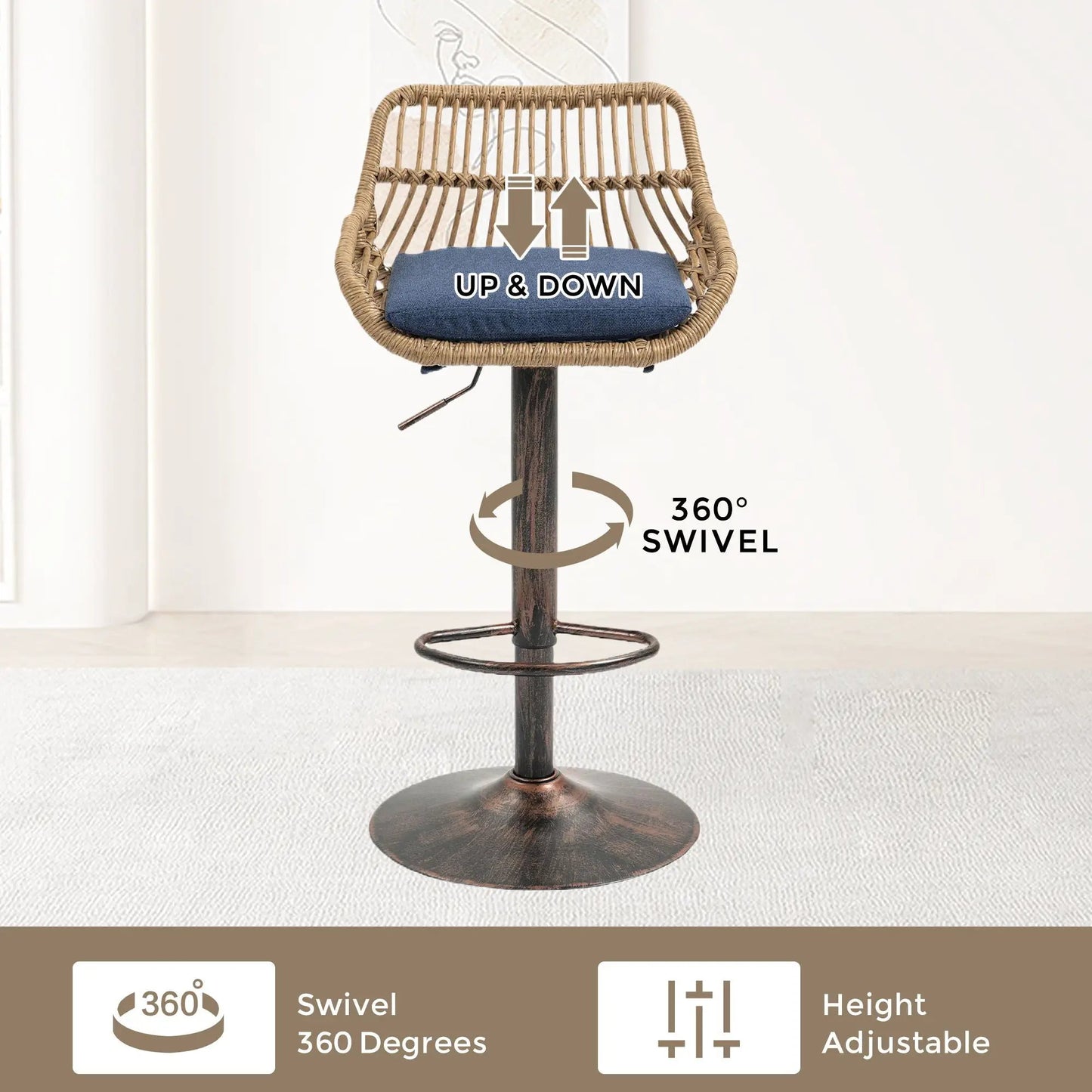 Modern Swivel Bar Stools with Footrest Set of 2