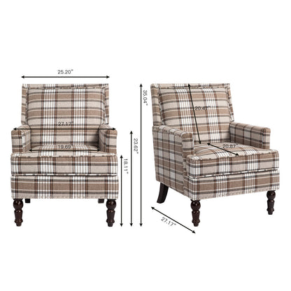 Upholstered Accent Chair in brown plaid linen with nailhead trim HouseOfZazla on Tampa Home & Garden Store