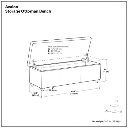 Avalon storage ottoman bench by Unique Piece Furniture with hinged lid open to reveal storage on Tampa Home & Garden Store