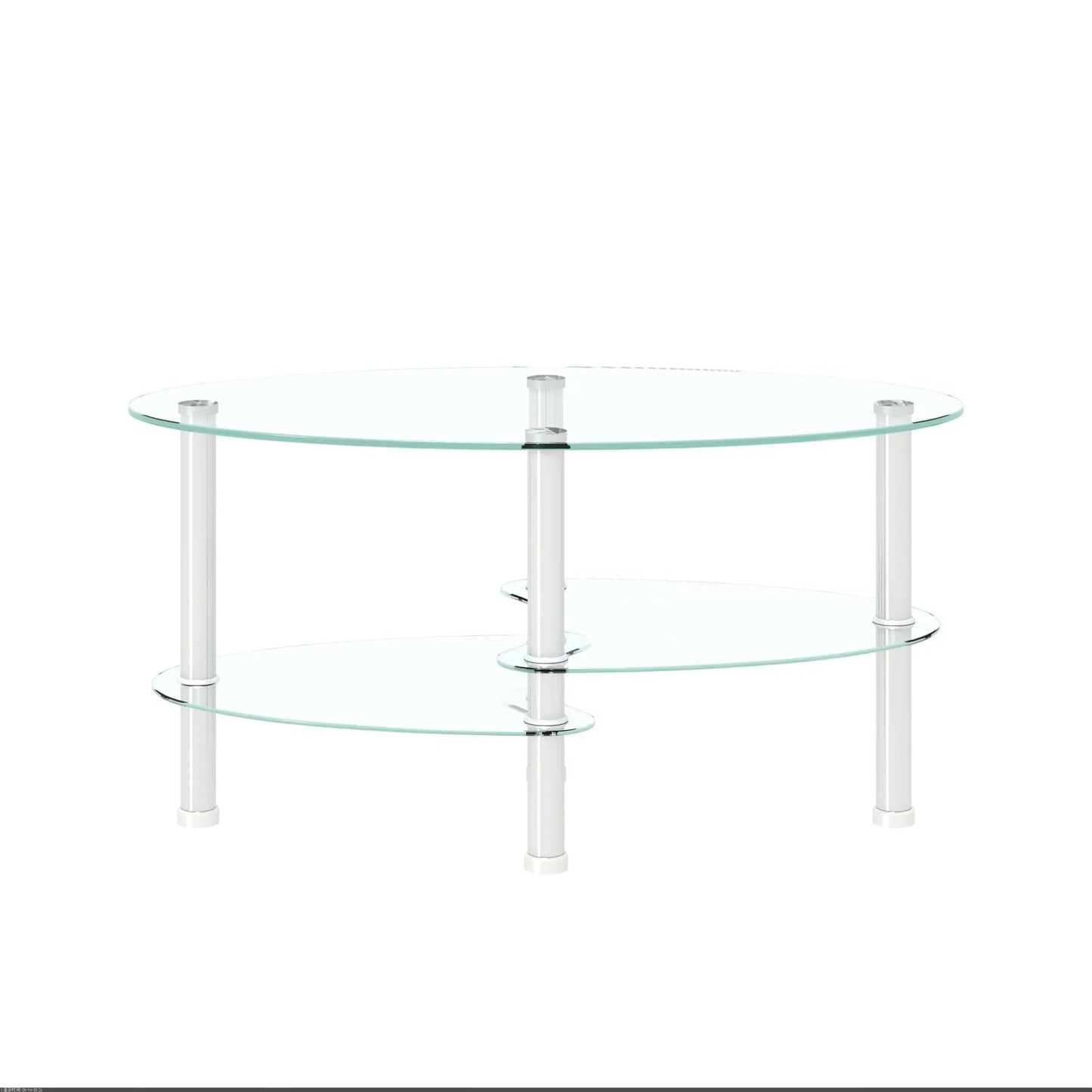 Transparent oval glass coffee table with three tiers and chrome legs on Tampa Home & Garden Store