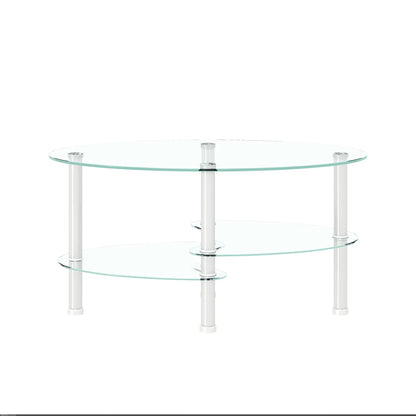 Transparent oval glass coffee table with three tiers and chrome legs on Tampa Home & Garden Store