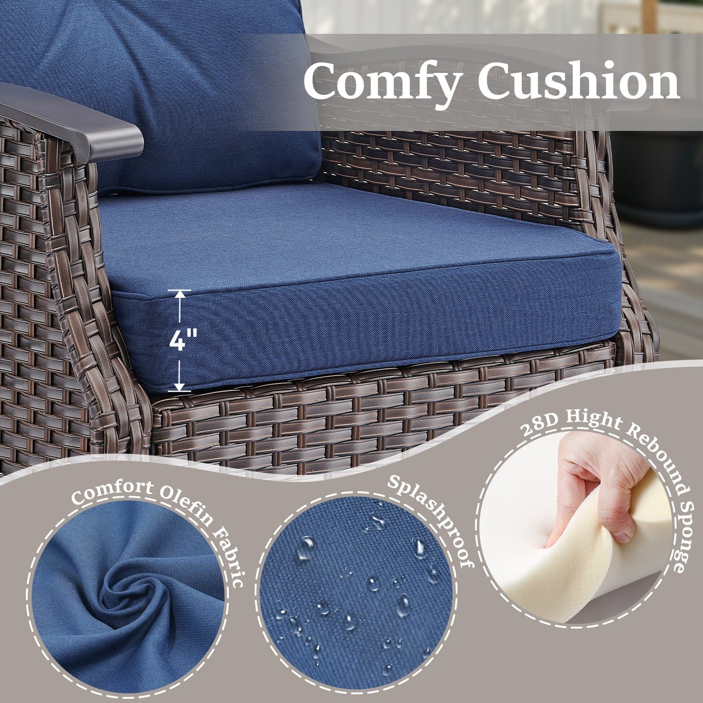 Outdoor gliding wicker chairs set of 2 with blue cushions, PE rattan by HouseOfZazla on Tampa Home & Garden Store