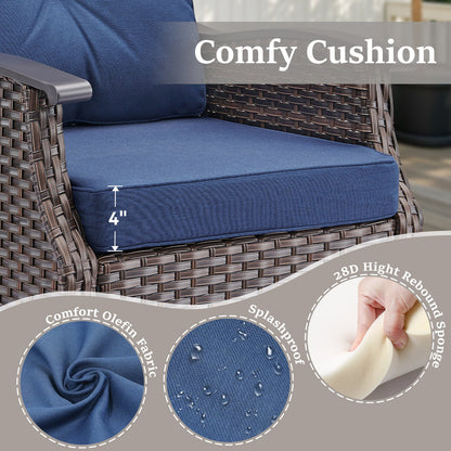 Outdoor gliding wicker chairs set of 2 with blue cushions, PE rattan by HouseOfZazla on Tampa Home & Garden Store
