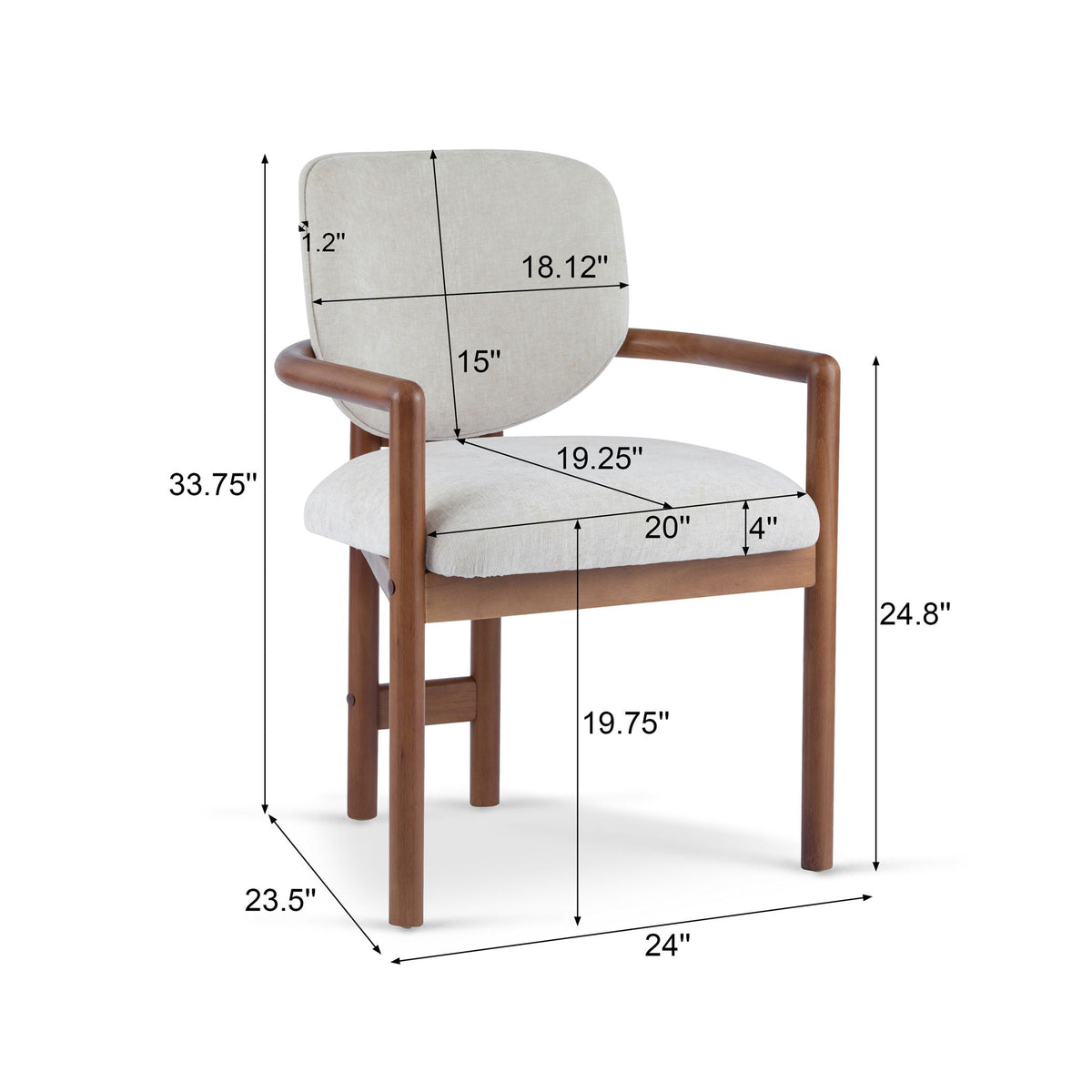 Upholstered Arm Dining Chairs Set of 2 in light beige fabric with wood frame HouseOfZazla on Tampa Home & Garden Store