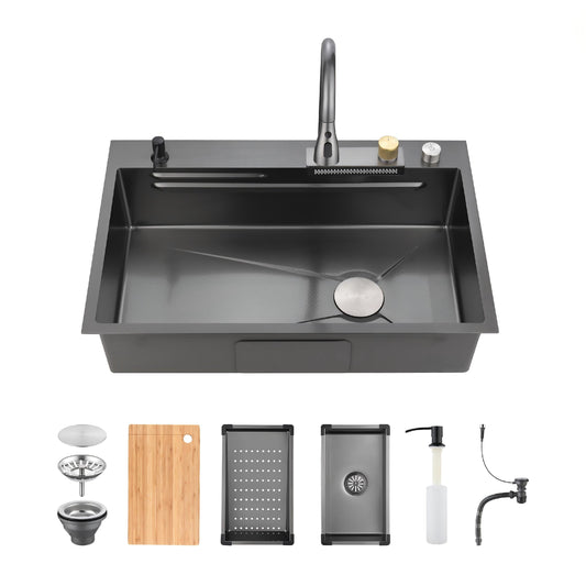 Waterfall Kitchen Sink with stainless steel single bowl and waterfall faucet by HouseOfZazla on Tampa Home & Garden Store