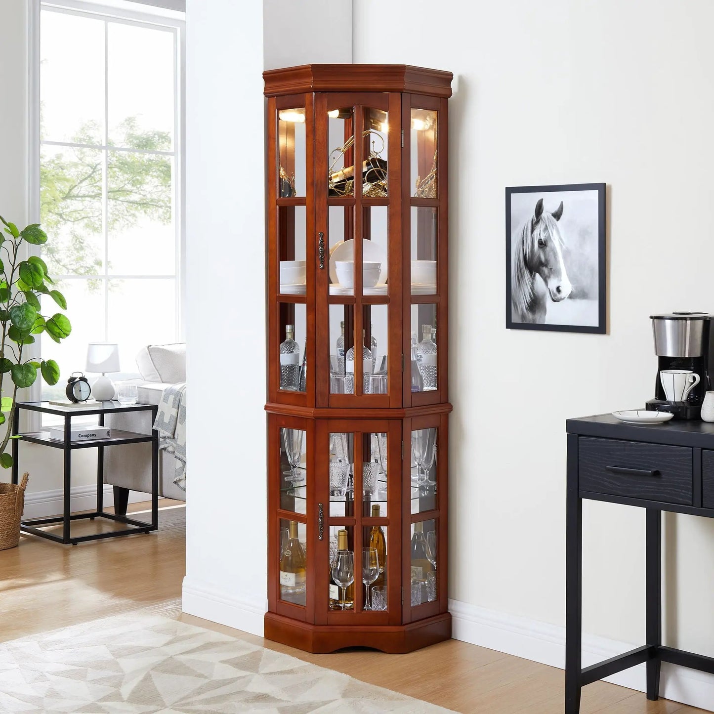 Corner Curio Cabinet with 5 Shelves and Lighting