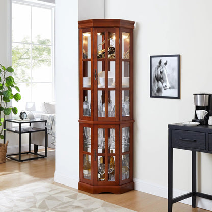 Corner Curio Cabinet with 5 Shelves and Lighting