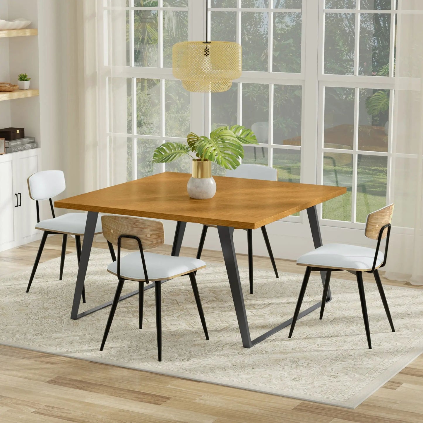 Lowry handcrafted square dining table with natural wood top and black metal legs on Tampa Home & Garden Store