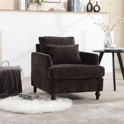 Modern Mid Century Wood Frame Armchair with tufted dark upholstery by HouseOfZazla on Tampa Home & Garden Store