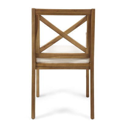 Perla Dining Chair 2-Piece Set with water-resistant cream cushions, wooden frame and X-back on Tampa Home & Garden Store