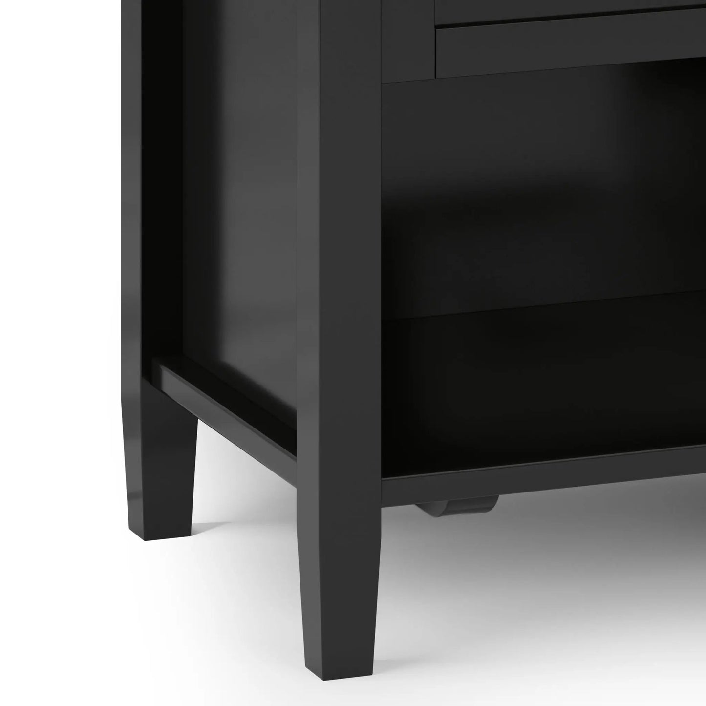 Warm Shaker handcrafted bedside table in dark charcoal with tapered legs and open shelf on Tampa Home & Garden Store