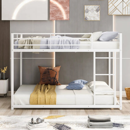 Metal bunk bed with ladder, white frame, low bunk design by Unique Piece Furniture on Tampa Home & Garden Store