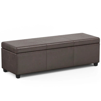 Avalon storage ottoman bench in brown leather-look with stitched top and short black feet on Tampa Home & Garden Store