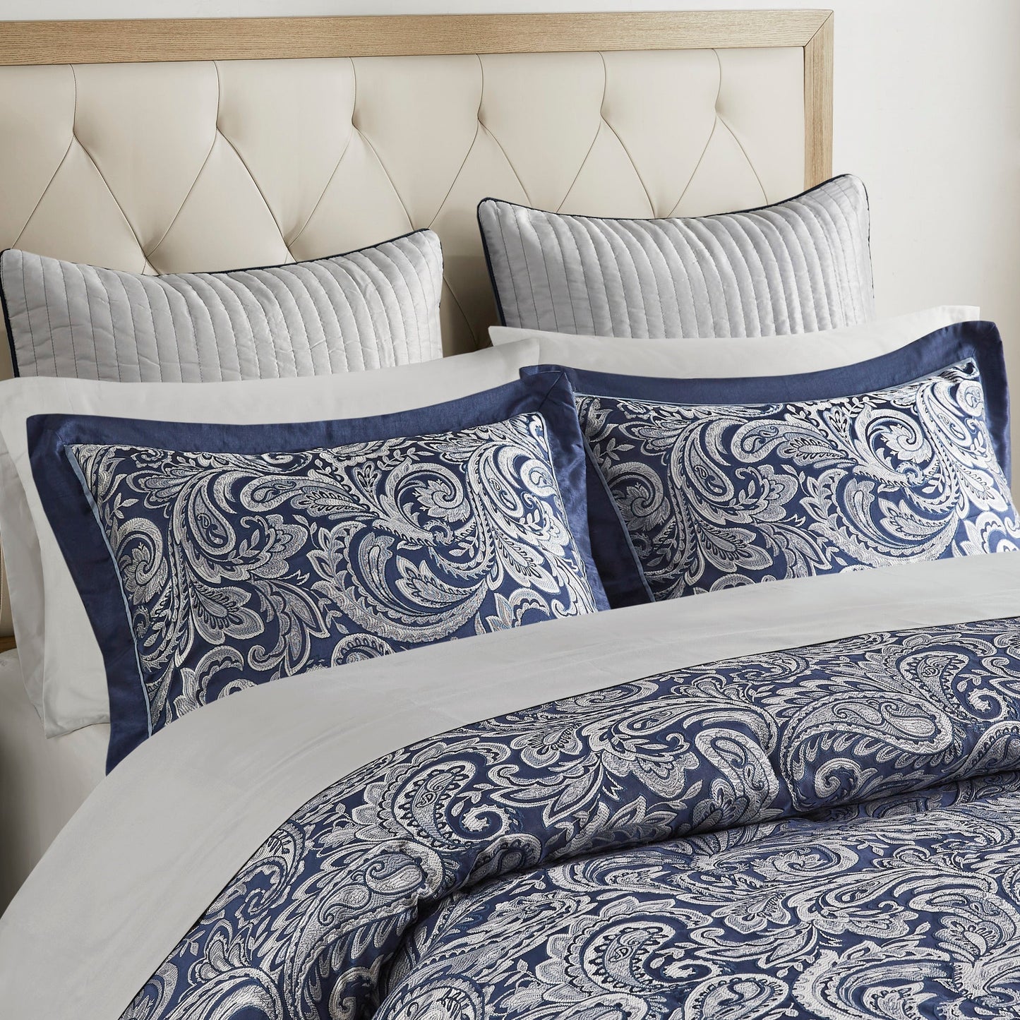 Navy 12 Piece Cotton Comforter Set and Queen Bed