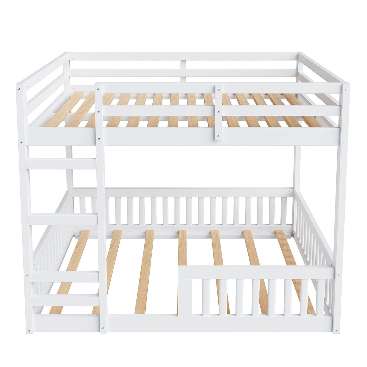 Bunk bed by HouseOfZazla white frame with ladder, guardrails, and natural wood slats on Tampa Home & Garden Store