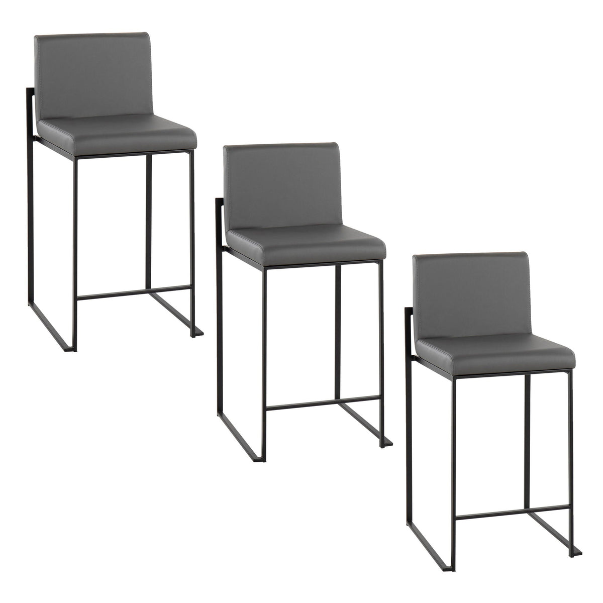 Fuji High Back Counter Stool gray upholstery with black metal frame set of 4 on Tampa Home & Garden Store