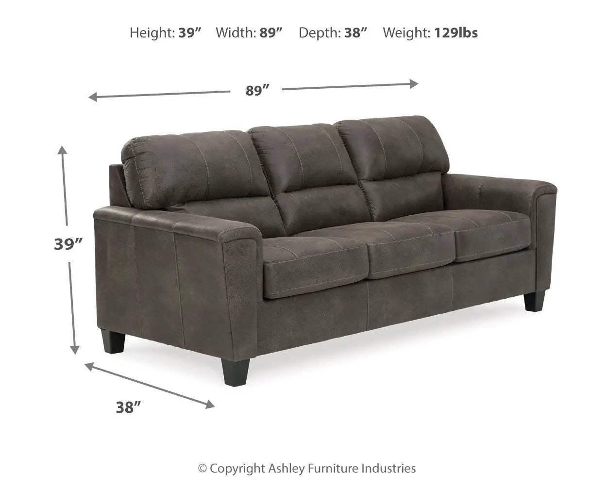 Navi Stationary Sofa in dark gray fabric, 3-seat by Unique Piece Furniture on Tampa Home & Garden Store