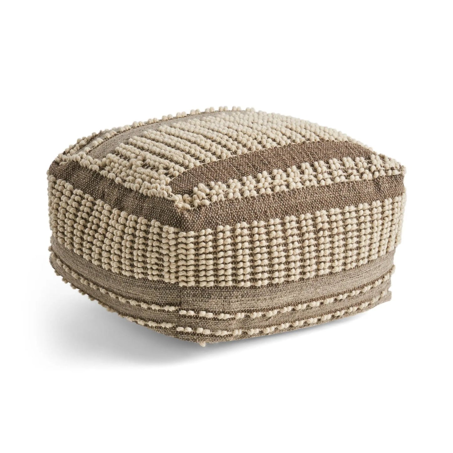 Rustic Wool and Cotton Pouf Handcrafted Tufted