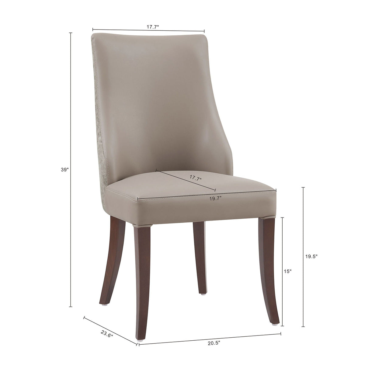 Modern dining chair HouseOfZazla gray leatherette, commercial-grade with dark wood legs on Tampa Home & Garden Store