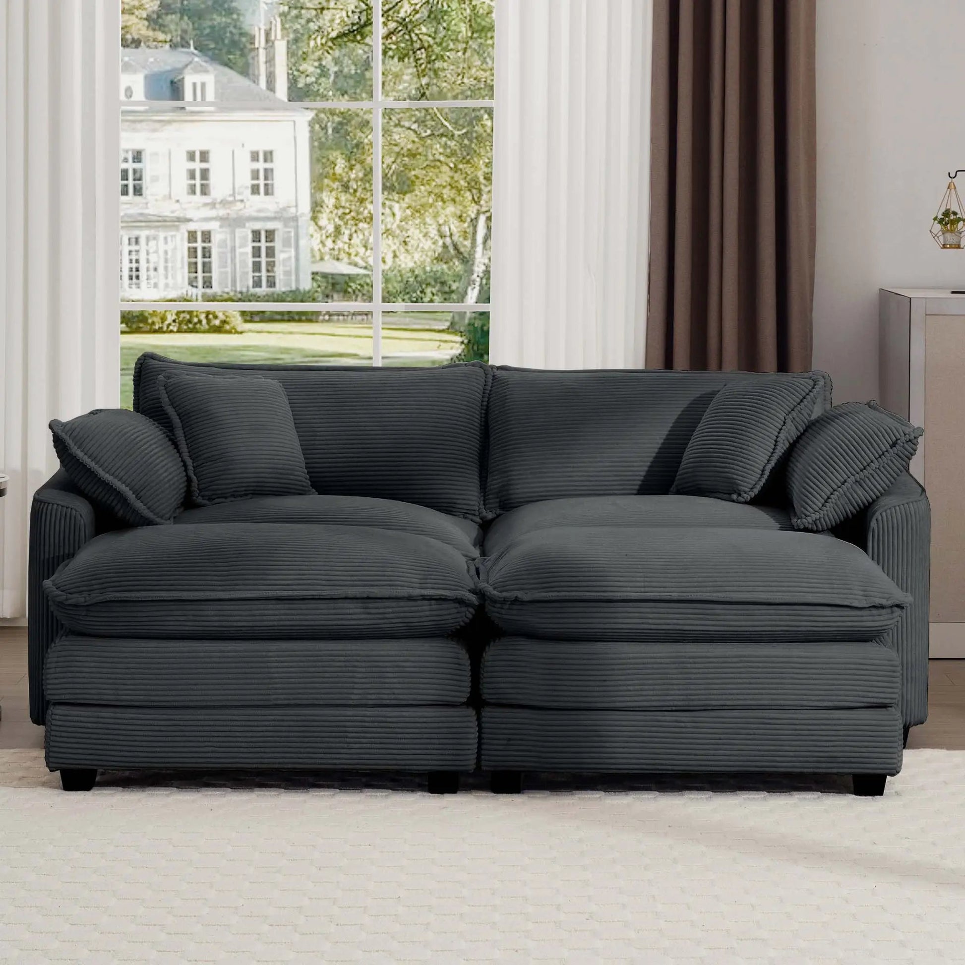 Modern Oversized Modular Cushion Sofa With Ottoman in dark gray fabric, deep seating on Tampa Home & Garden Store